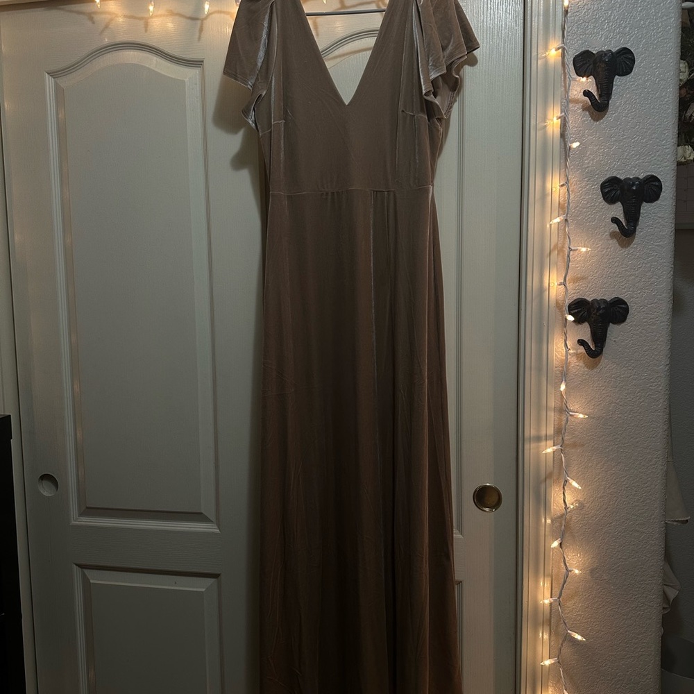 Birdy Grey Taupe Flutter Sleeve Maxi Gown